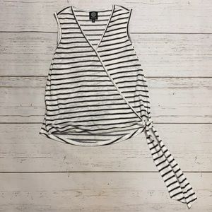 Bobeau Faux Wrap Striped Sleeveless Knit Top